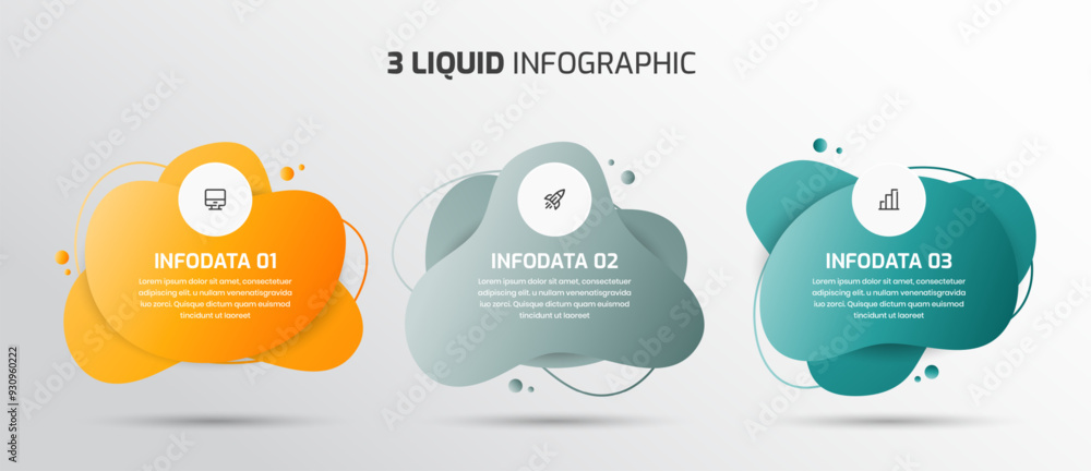 Poster liquid business infographic template with gradient color icon and 3 option