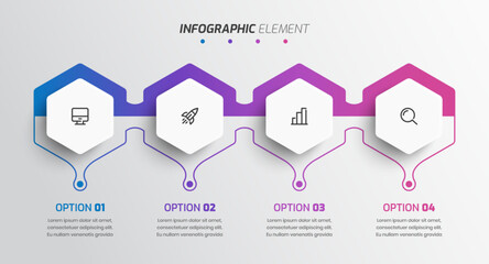 Business Timeline Infographic Presentation with Gradient Color Hexagon Label 4 Option and Icon