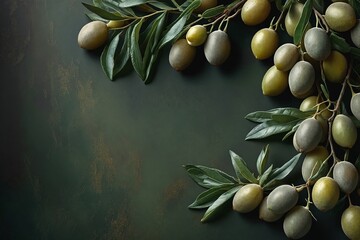 Olive Branches on Green Background