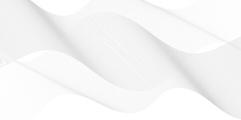 Abstract white blend digital wave lines and technology transparent background. Minimal carve wavy white and gray flowing wave lines and glowing moving lines. Futuristic sound wave lines background.
