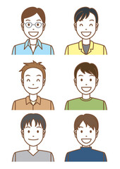 笑顔の若い男性の上半身6点セット-カラー