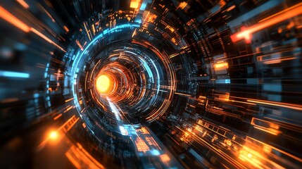 Obraz premium Abstract 3D Render of a Futuristic Tunnel with Glowing Lights