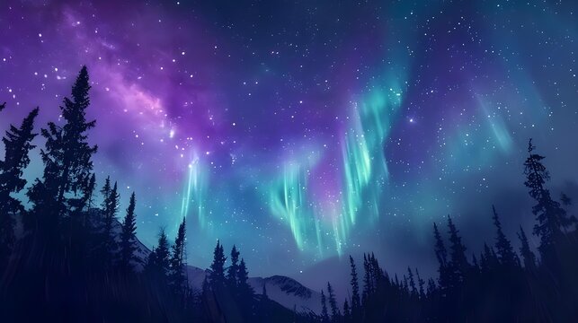 Beautiful aurora borealis with starry night sky