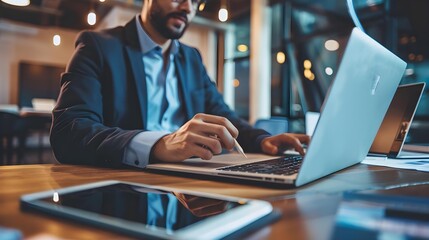 Businessman planning with colleagues through video call