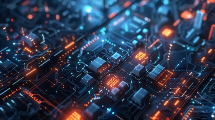 Circuit Board with Glowing Lights