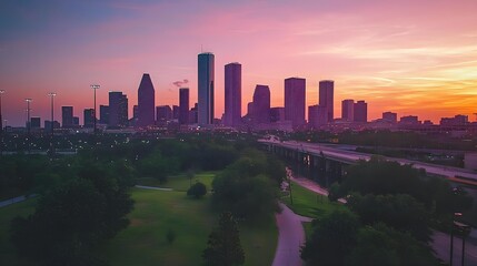 Obraz premium Downtown Houston Skyline at Sunset