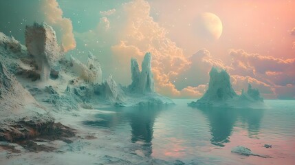 Fantasy surreal landscape in pastel colours