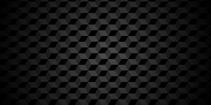 Minimal vector cubes geometric tile and mosaic wall grid backdrop digital hexagon technology wallpaper background. dark black block cube structure backdrop grid triangle texture vintage design.