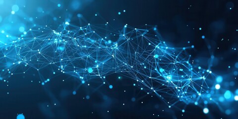 This image depicts a vibrant abstract network of blue glowing particles, symbolizing digital connections and technology