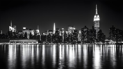 New York City Manhattan midtown skyline at night