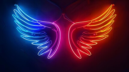 Neon Christmas wings with vibrant LED light outline frame