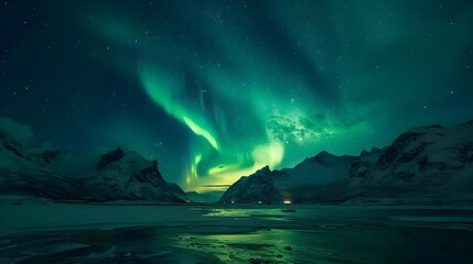 Naklejka premium Northern Lights (Aurora borealis) in the dark night sky