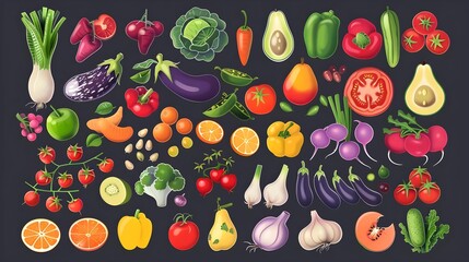 Colorful set of fruits and vegetables