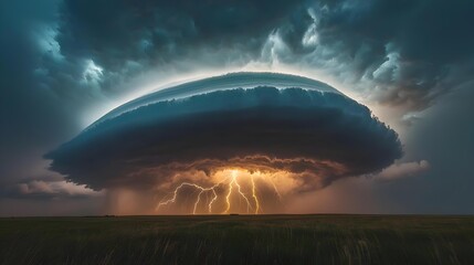 Supercell thunderstorm with dramatic storm clouds