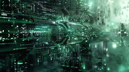 Fototapeta premium Abstract Digital Technology Background with Green and White Lights