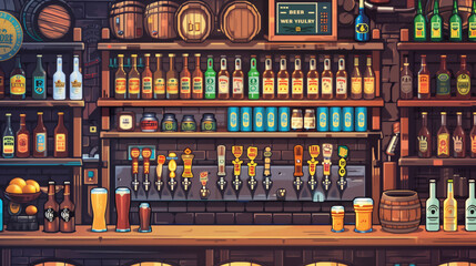 Oktoberfest background. Front view of a counter bar in old-school graphic art style.