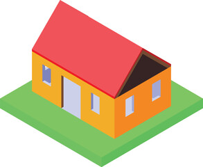 Isometric icon representing a construction company building a family house