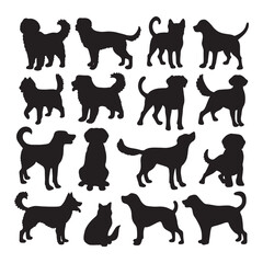 Isolated dogs on the white background. Dogs silhouettes. Vector EPS 10.	