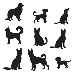 Isolated dogs on the white background. Dogs silhouettes. Vector EPS 10.	