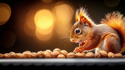 Obraz premium Safeguarding Squirrel: Cute rodent storing nuts in a secure bank vault, with space for text.