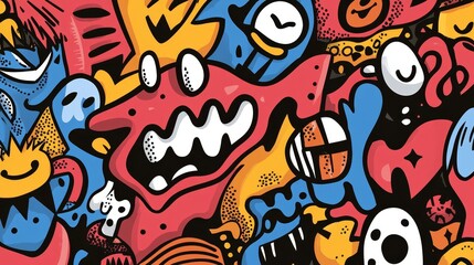 Colorful Abstract Graffiti Art with Cartoon Faces