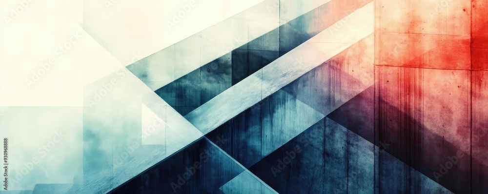 Aufkleber an abstract design featuring dynamic geometric shapes in blue, red, and white colors, creating a mod