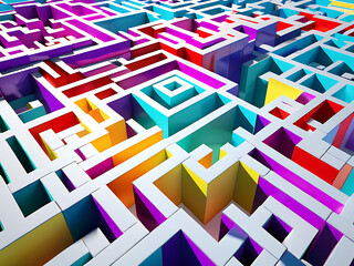 Naklejka premium 3D Color Block Maze Complex Maze Structure Made of Vibrant Color Blocks with Sharp Edges and Deep Shadows