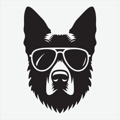 Dog head wearing sunglass silhouette vector design,Dog head icon,Dog head illustration isolated.