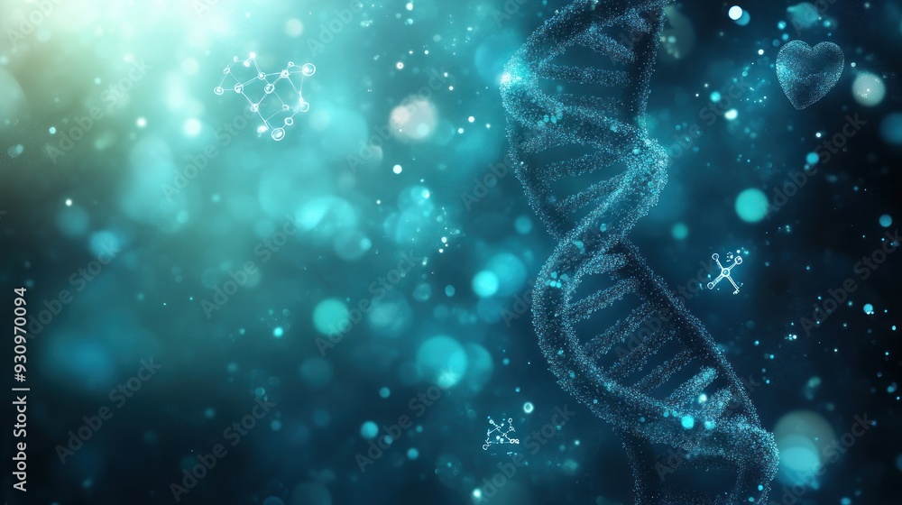 Poster abstract dna structure with blue bokeh background