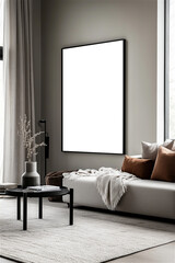 Modern house living room, empty poster frame