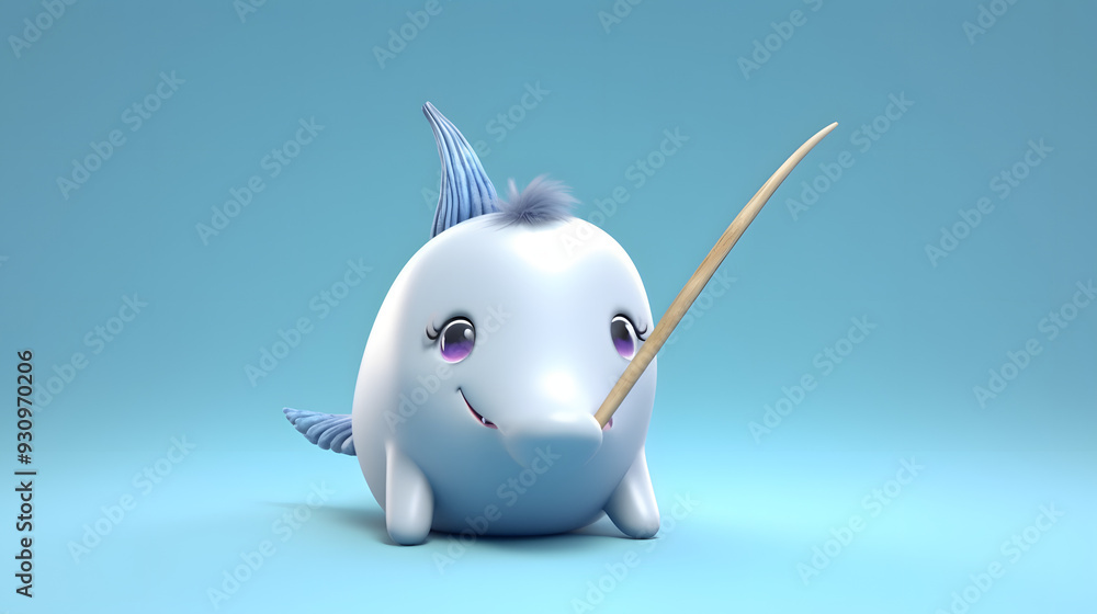 Poster narwhal 3d cartoon style