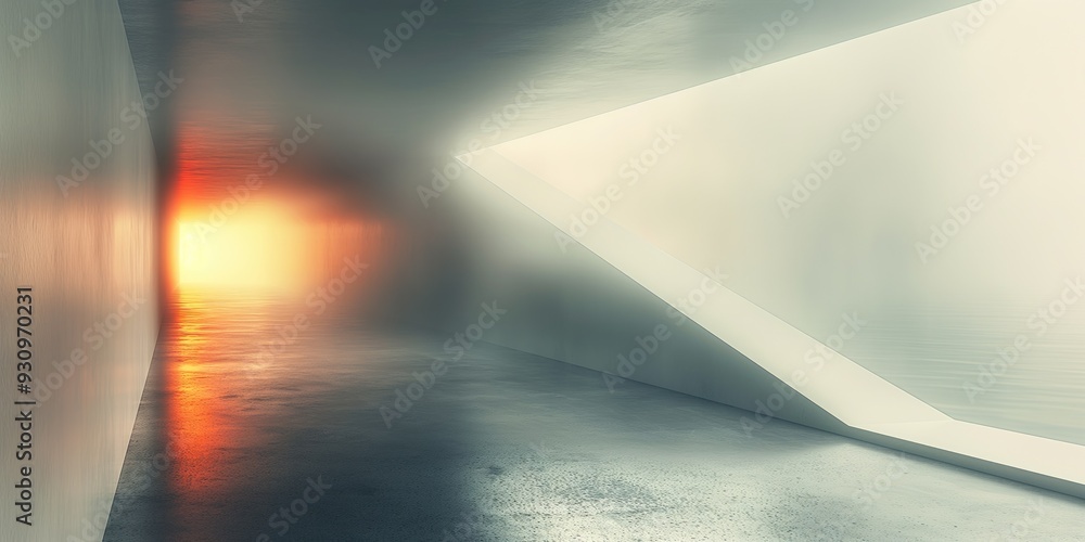 Poster abstract minimalistic background with space for copy, futuristic corridor with light and shadows, mo
