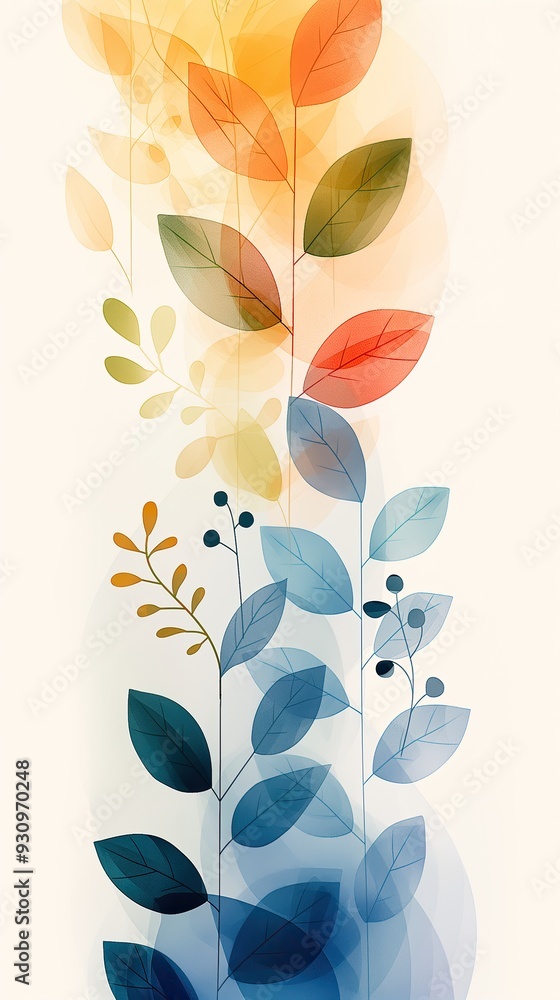 Aufkleber modern abstract leaf art with overlapping transparent triangles in vibrant colors for wall decoratio