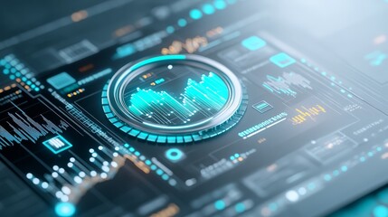Futuristic digital data visualization interface close-up
