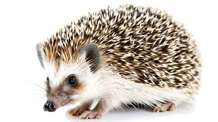 Obraz premium Adorable Hedgehog on a White Background. Super Cute and Endearing Animal with Quills and Expressive Eyes, Perfect for Capturing the Charm and Delight of Wildlife.