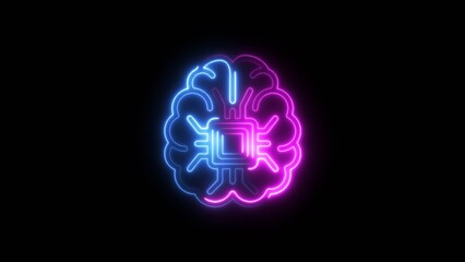 Human brain glowing neon light illustration .