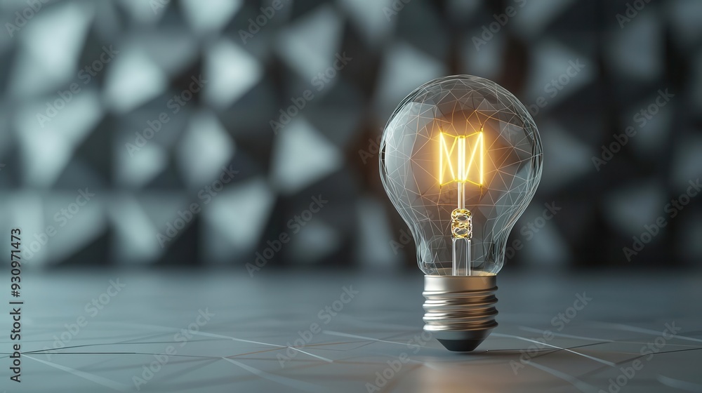 Poster minimalist 3d render of a light bulb, embodying the spark of inspiration and potential, set within a