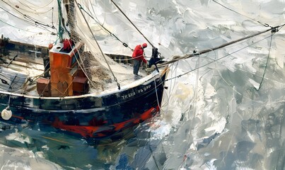 Return of the fishing seiner after the catch. 