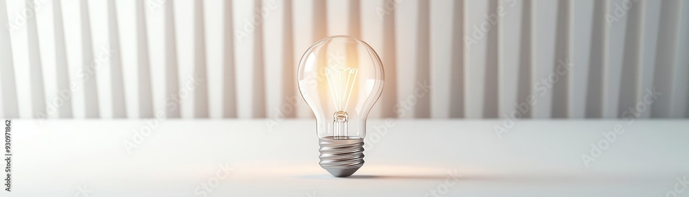 Poster 3d render of a glowing light bulb, symbolizing intellect, set in a minimalistic, geometric space wit