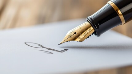 Gold Fountain Pen Writing on a White Paper