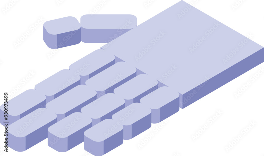 Poster left hand is extending, showing the palm and four fingers and a thumb in an isometric 3d style
