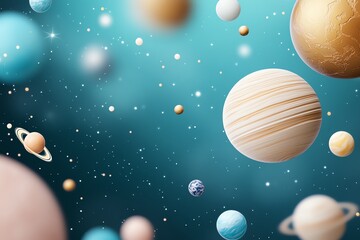 Naklejka premium A stunning view of various planets in outer space, showcasing vibrant colors against a cosmic background filled with stars.