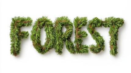 Forest Spelled Out With Pine Needles, Isolated On White Background, Ideal For Nature-Inspired Designs And Outdoor-Themed Promotions . Generative ai
