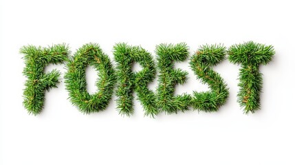 Forest Spelled Out With Pine Needles, Isolated On White Background, Ideal For Nature-Inspired Designs And Outdoor-Themed Promotions . Generative ai