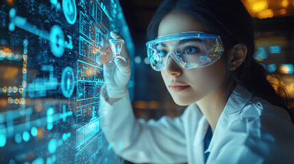 Students learning chemistry in a virtual lab, conducting experiments with interactive elements and visual effects.