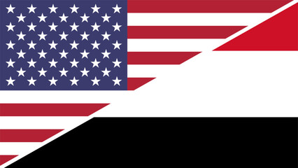 Yemen and United States flags combined in a split design vector, symbolizing international relations, global unity, and cultural exchange