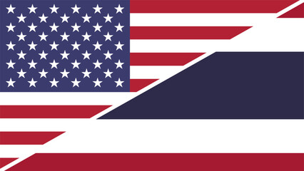 Thailand and United States flags combined in a split design vector, symbolizing international relations, global unity, and cultural exchange