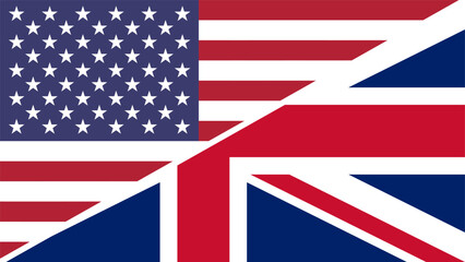 United Kingdom and United States flags combined in a split design vector, symbolizing international relations, global unity, and cultural exchange
