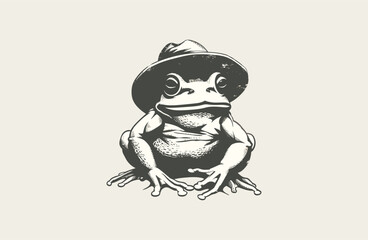 Frog wearing a hat logo vector icon illustration.