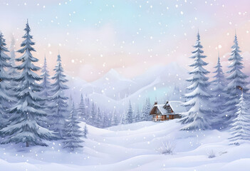 Naklejka premium snowy landscape with evergreen trees